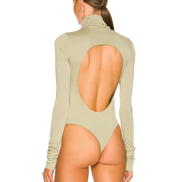 Revolve Green Mockneck Top SMALL Bodycon Backless Bodysuit Song Style $168 NEW - Picture 3 of 8